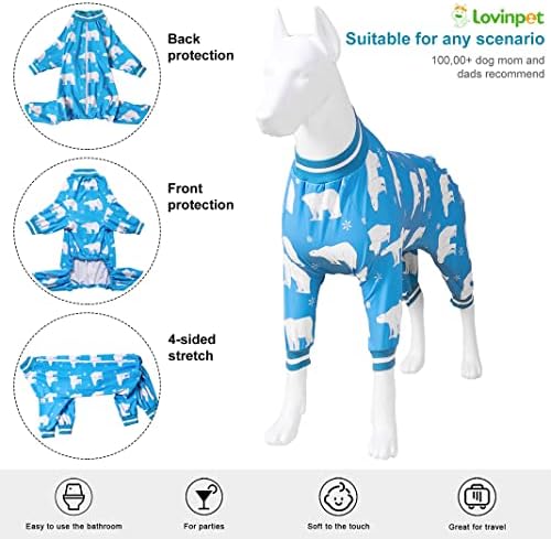 Зимски пижами на Големото куче Ловинпет, кучиња PJ со поларна мечка и печатење во снегулка, кучиња со кучиња со патент дизајн за средни и големи кучиња, пост -хирурги?