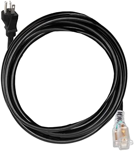 10 FT 20 AMP Fener/EV продолжен кабел-5-20p до 5-20R осветлен црн SJTW 12 мерач на електричен кабел