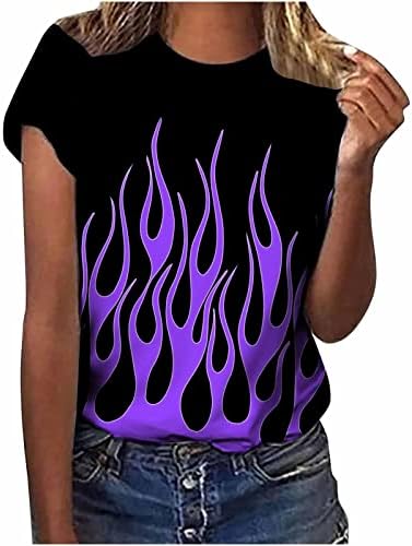 Printенски графички пламен печатени маички кратки ракави обични екипаж вградени маици 3Д дигитални шема летни врвови кошула блуза