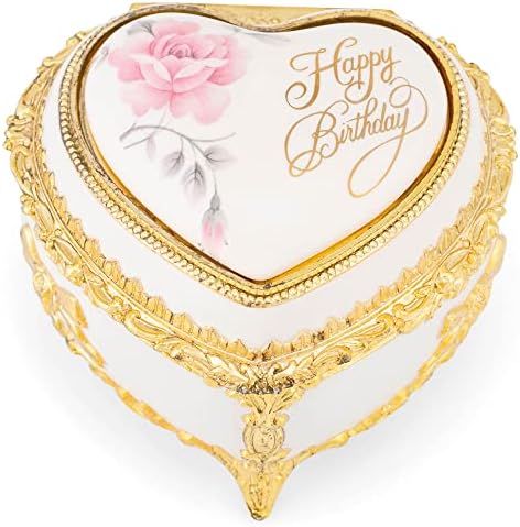 Хаело среќен роденден златен тон срцев цветен метален музички накит кутија игра среќен роденден