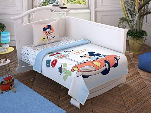 памук за постелнина за бебиња Мики Маус Тематски кревети за покривање со вграден лист за момчиња, 4 парчиња