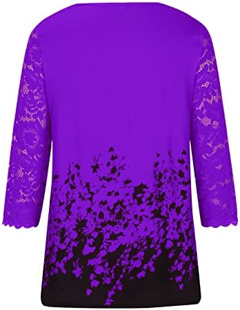 Виолетова 3/4 ракав 2023 облека V вратот чипка врвна кошула за жени летна есен графичка кошула 7z 7z xxl