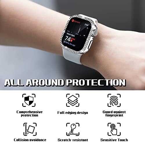 Aimuwa Apple Watch Case 45mm Серија 7 Со Заштитник Од Стаклен Екран, Sparkle Rhinestones Apple Watch Заштитник На Екранот Тврд Заштитен Iwatch