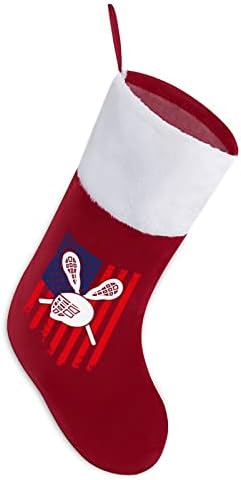 Лакроза шлем и стапчиња Американско знаме Божиќни порибни чорапи со кадифен камин што виси за декор за домашно дрво