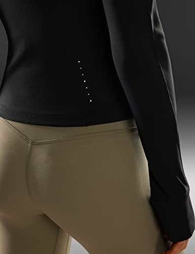 CRZ Јога Butterluxe жени исечени тенок вклопни јакни за вежбање - безжична патека Атлетска целосна поштенска јакна со дупки со палецот