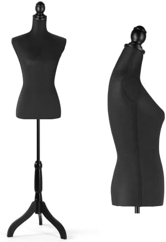 Hombour фустан форма манекен торзо, женско биста за шиење маникин, форма на подножје на облеката со штанд за приказ, дизајн на облека, црна