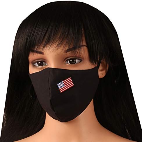 Допир на американскиот американски знаме на американско знаме извезено со 3 слоеви со средна големина памук маски за лице, што може да се