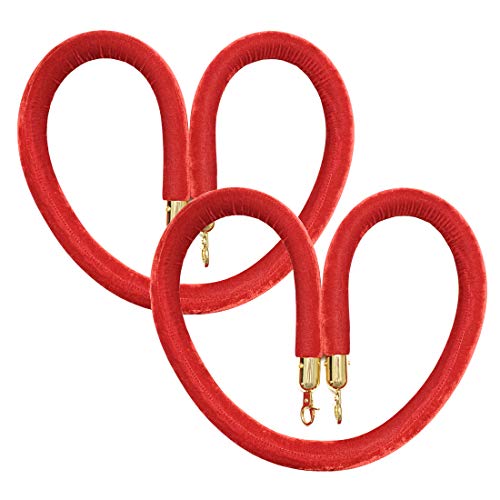 Keaiduo 5ft Velvet Stanchion Rope Red, 2 парчиња контролни јажиња за контрола на толпата со златни куки, виси ВИП јаже за партиска декорација банка