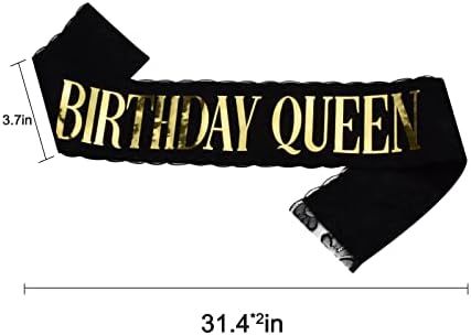 SKJIAYEE Birthday Queen Sash with Gold Foil, Double Layer Black Lace Birthday Sash for Women 21st 30th 40th 50th 60th 70th 80th 90th Birthday