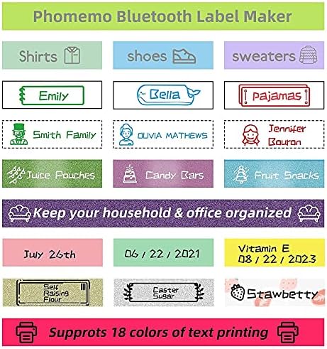 Производител на етикета Phomemo P12 со лента, машина за создавање на етикети со Bluetooth со 3 пакувања црна на чиста лента, машина за