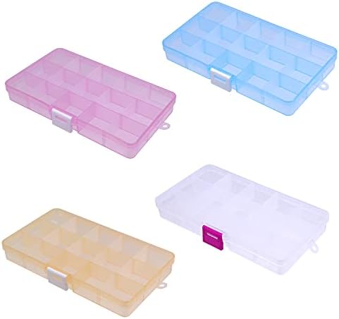 Edoblue 4 Pack Multicolor Plastic Plastic Jewelry Box - 15 решетки за пластични контејнери за складирање со отстранливи делители за уметност