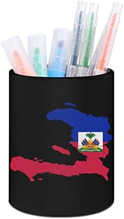 Map Haitiflag Map Printed Pench држач за молив за молив за организатор на биро за шминка за четка за четки за канцеларија за домашни училници