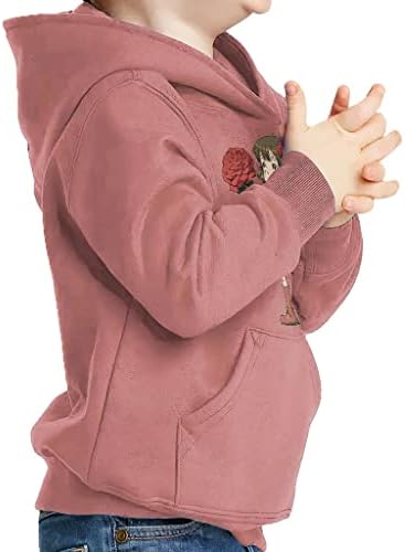 Девојче печатено дете пуловер качулка - цртано сунѓерско руно качулка - цветна худи за деца