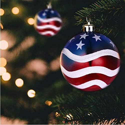 12 парчиња starsвезди и ленти Божиќни топка украси 80мм патриотска тема што виси топка украси Четврто јули Ден на независност/Денот