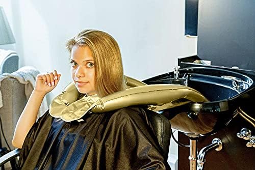 Кејп за инка за шампон за надувување за миење на косата во кое било стол и слив. Златен преносен уред за послужавник за употреба во салон,