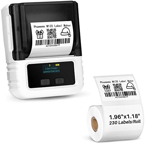 Печатач за производител на етикета за етикета Phomemo M120, печатач за етикета за топлинска баркода Makerbluetooth етикета машина
