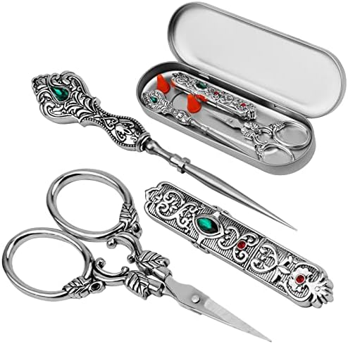 Комплети за ножици за везови во Kdafio, гроздобер ножици за шиење на европски стил со ножици за вез, шиење AWL, кутија за игла