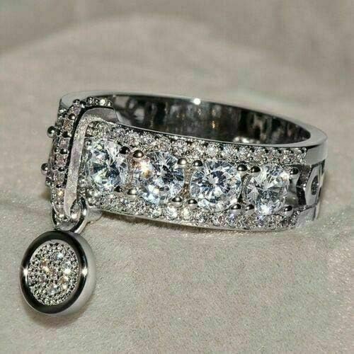 Плој Паилин Прекрасен круг на белиот сафир прстен за ангажман 925 сребрен венчален накит SZ4-12