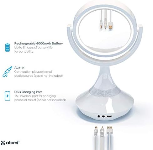 Atomi Smart Vanity огледало со светла - Bluetooth Audio | Двоен странично со зголемување, LED осветлување | Музички стриминг,