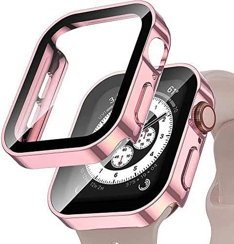 Founcy Case+стакло за Apple Watch Serie 8 45mm 41mm 44mm 40mm водоотпорен екран за заштита на екранот додатоци на работ на браник iWatch 5 SE 6 7 покритие