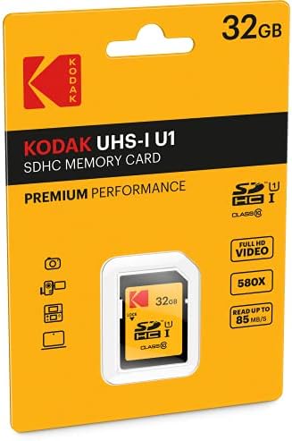 Кодак 32 Gb Класа 10 UHS-I U1 SDHC/XC Мемориска Картичка За Премиум Перформанси, За Целосно HD Снимање Видео И Слики Со Висока Резолуција,