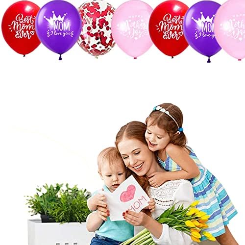 57 ПАРЧИЊА Балони За Забави За Денот На Мајката Среќен Ден На Мајката Забави Балони 12 Инчи Црвено Розова Виолетова Конфети Забава Латекс Балони со 2 Ролни Лента За Ук