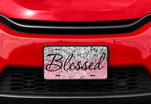 Амкове регистарска табличка Блажена автомобилска ознака розова сјајна позадина - предна регистарска табличка, регистарска табличка, ознака