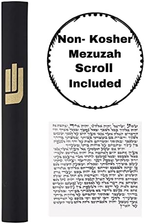 A & S Mezuzot Black Aluminum Mezuzah Case со ексклузивен дизајн на шин, лесна кора и стап Judaica модерна врата Мезуза за 6