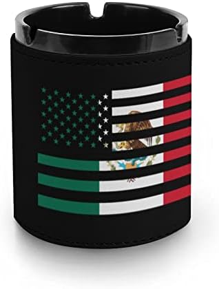 Мексико Американско знаме Премиум кожа од кожа од пепел, тркалезна цигари Десктоп пушење фиока за пепел за автомобил или употреба на отворено