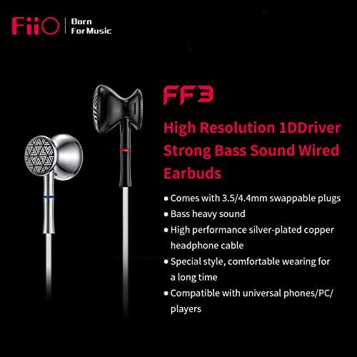 Слушалки за слушалки FIIO FF3 Wired Deep Bass 1DD слушалки со висока резолуција доаѓаат со 2,5/3,5/4,4 mm Swappable Sulks звук за