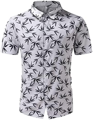 Летни кошули за мажи Хавајски печатење на јака од јака надолу надолу со кратки ракави кардиган лесна удобност плажа.