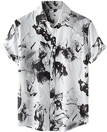 Менс лето Хавајски кошула со кратки ракави со кратки ракави надолу тропски кошули Boho опуштено вклопување на обични плажа врвови