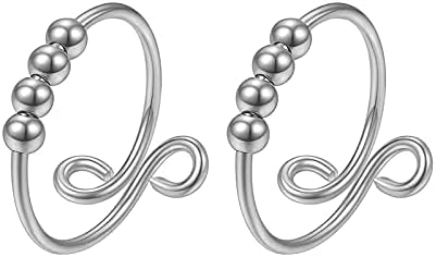 2023 Нови парчиња прстени и ротирачки анксиозни сребрени прстени со еден вртеж 2 прстени Спирала-вртење -Стерен прстен прстен смола