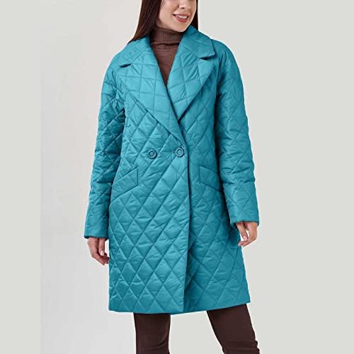 Женски памучни палта зимска топла мода ромбичка шал лаппел лабава обична миди разноврсна бомбаш -јакни со палто со палто