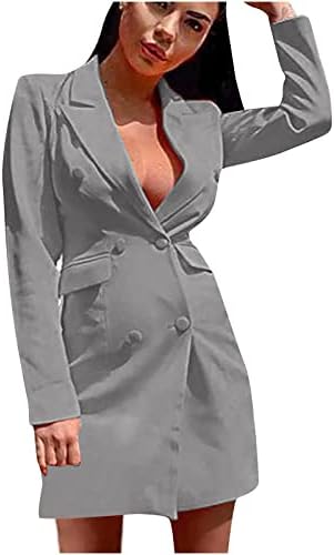 Женски костум мини фустани моден бизнис обичен блејзер двојно градите тенок долги ракави лаптол кардиган палто врвови