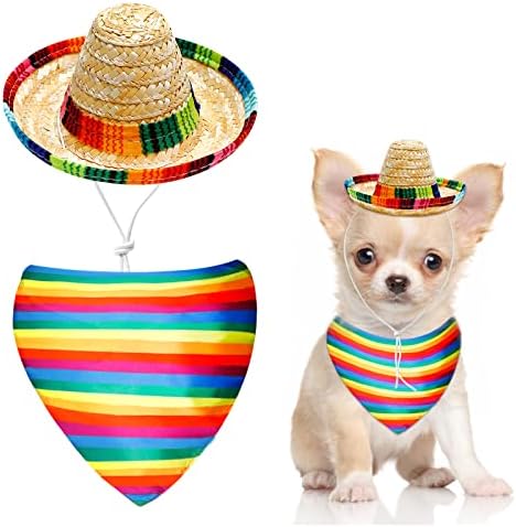 Куче Сомбреро капа и кучиња триаголник шамија биб, разнобојно сомбреро костум Виножито уста за уста за мали миленичиња мексикански