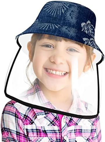 Заштитна капа за возрасни со штит за лице, рибарска капа анти сонце, јапонска морнарица сина уметност цвет пеперутка маргаритка
