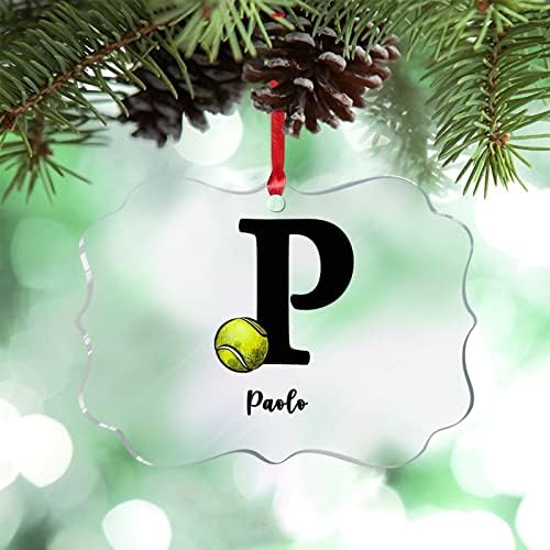 Божиќни украси 2022 Монограм Почетна буква P Божиќни украси за тениска топка за дрвја Персонализирани Божиќни украси за празници за хонорарни