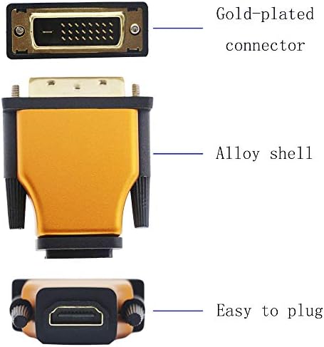Gintooyun DVI до HDMI адаптер, двонасочен DVI24+1 машки кон HDMI Femaleенски конвертор, позлатен ， Поддршка 1080P, 3D за PS3, PS4, ТВ-кутија,