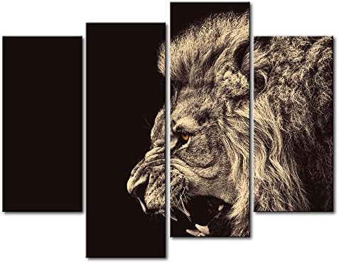 4 панел wallидна уметност сликарство рикање лав слики отпечатоци на платно животно, масло за декор на слики за дома модерна декорација печати за бања за бања