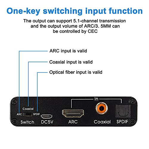 XMSJSIY HDMI ARC ДО RCA Аудио Екстрактор DAC Конвертор HDMI ЛАК Коаксијален SPDIF до 3,5 MM Стерео Аудио RCA L/R Коаксијален SPDIF Мултифункционален