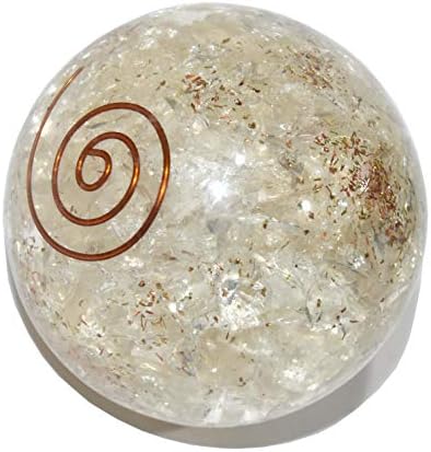 Исцелување4U Оргонитна сфера чиста големина на кварц 2-2,5 инчи и една дрвена топка стојат природна кристална топка сфера Васту