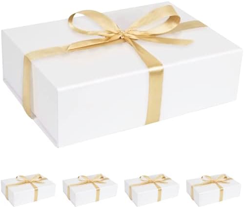 Пирц Луксузни Големи 5 Магнетни Кутии За Подароци со Капаци | 10, 3х7, 1х3, 14 Инчи | Склопувачка Сјајна Црна Кутија За Подароци За Подароци