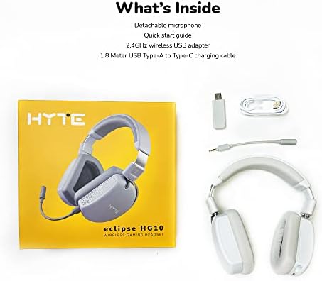 Hyte Eclipse HG10 Безжични Гејмерски Слушалки, 2.4 GHz Безжични Перформанси, USB-C, Одвојлив Микрофон, 30 Часовна Батерија, ЗА КОМПЈУТЕР,