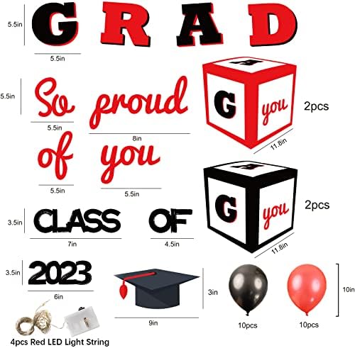 2023 Дипломирање Партија Украси Материјали-Црна Црвена Дипломирање Балон Кутии со Класа на 2023, Толку Горди На вас, 20 парчиња Балони и