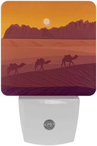 Пустински пејзаж со камили LED ноќно светло, детски ноќни светла за приклучок за спална соба во wallидна ноќна ламба прилагодлива осветленост