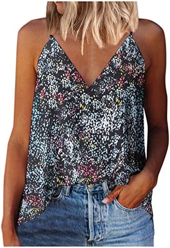 Бохо цветни камизоли за жени летни обични резервоари со врвови на вратот со ракави, графички маички, блуза лабава ками туника