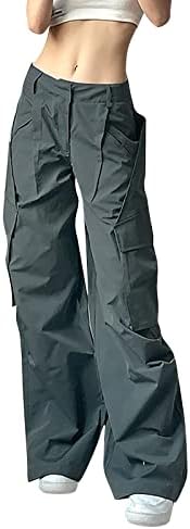 Обични панталони за жени за работа Висока улица Едноставно патување со големи џебови, лабави панталони за костум на ниско ниво