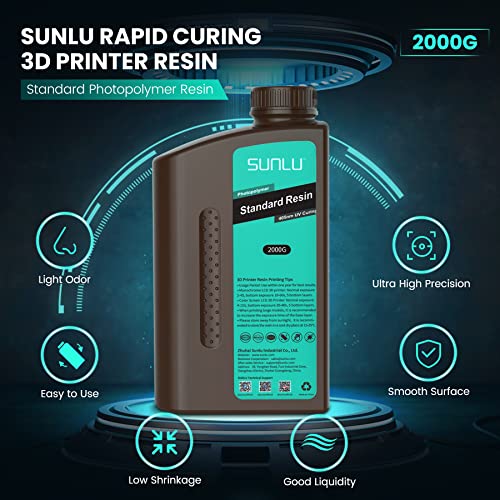 Смола од 3Д печатач Sunlu, 2000G стандарден фотополимер 405NM УВ лекувана смола за 4K/8K LCD/DLP/SLA смола 3Д печатач и Sunlu 3D