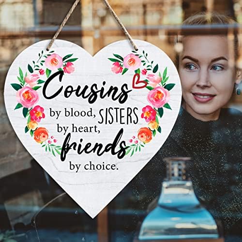 Инспиративни подароци за пријателство за жени братучеди по крв пријатели по избор дрвена висејќи срце во облик на плакета дрво